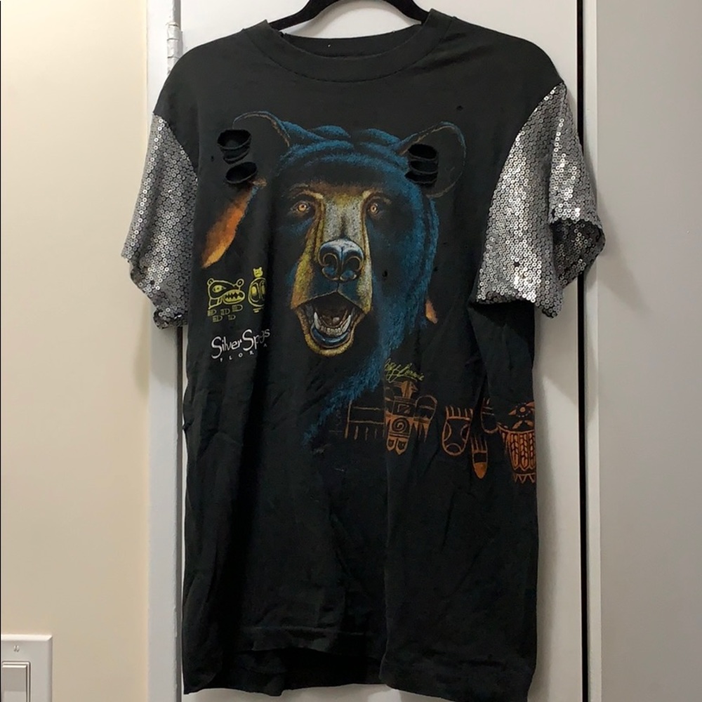 Oversized graphic T-shirt with sequin sleeves
